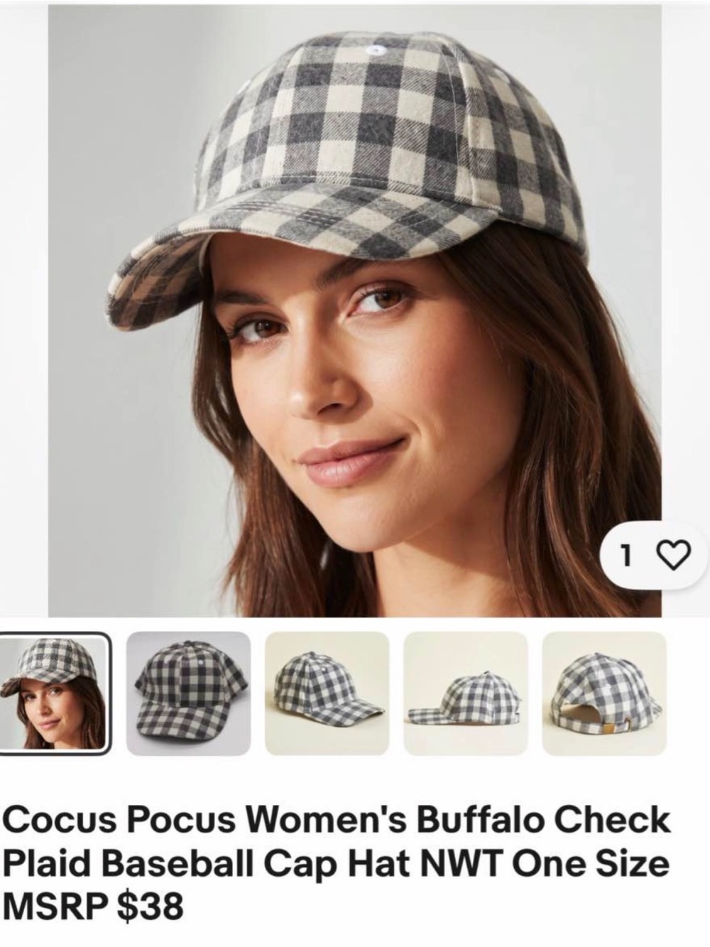 Women's Buffalo Check Baseball Cap - Cream & Gray